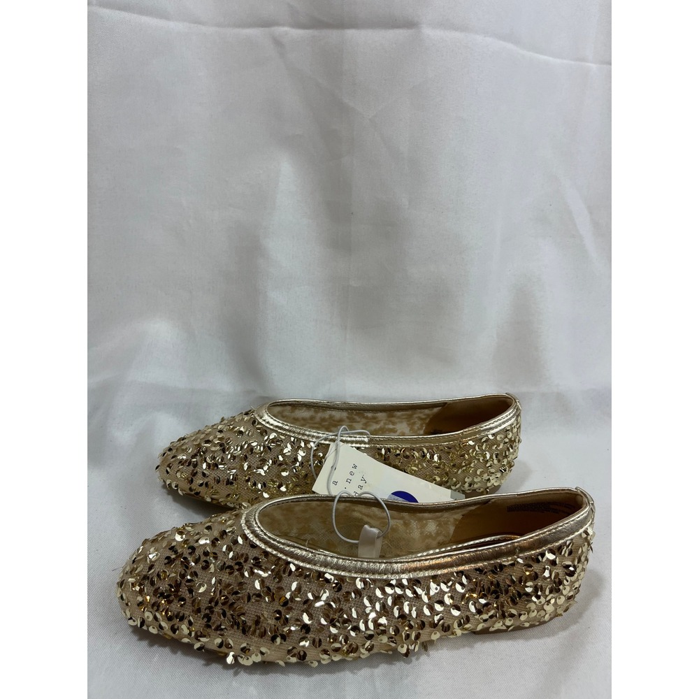 A New‎ Day Gold Sequin Ballet Flats Memory Foam Holiday Party Shoes Womens 6 NEW